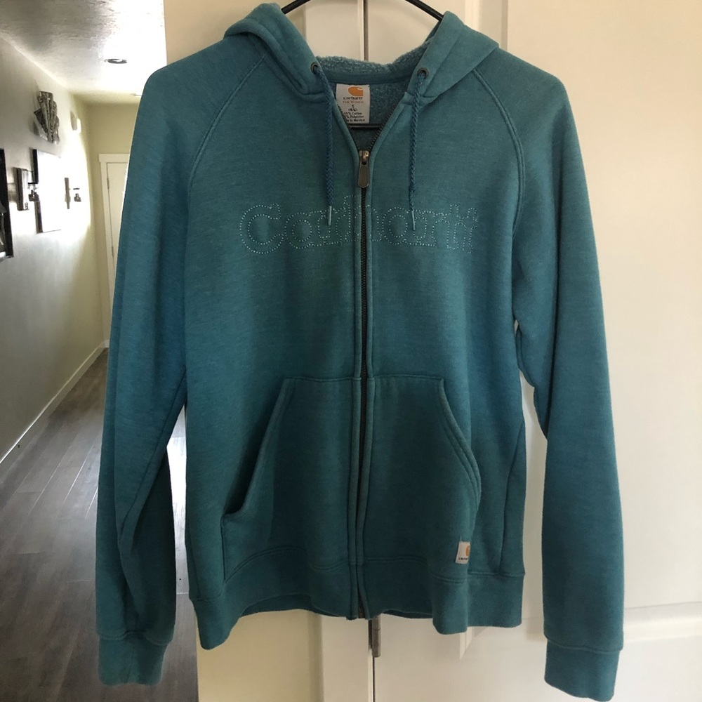 Light blue carhartt zip up hoodie